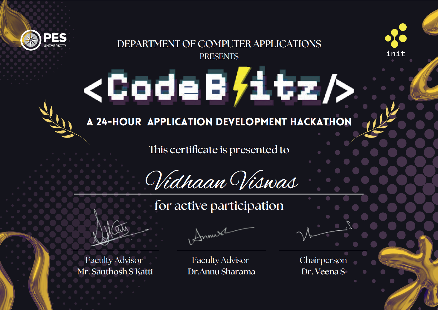 CodeBlitz Hackathon Certificate